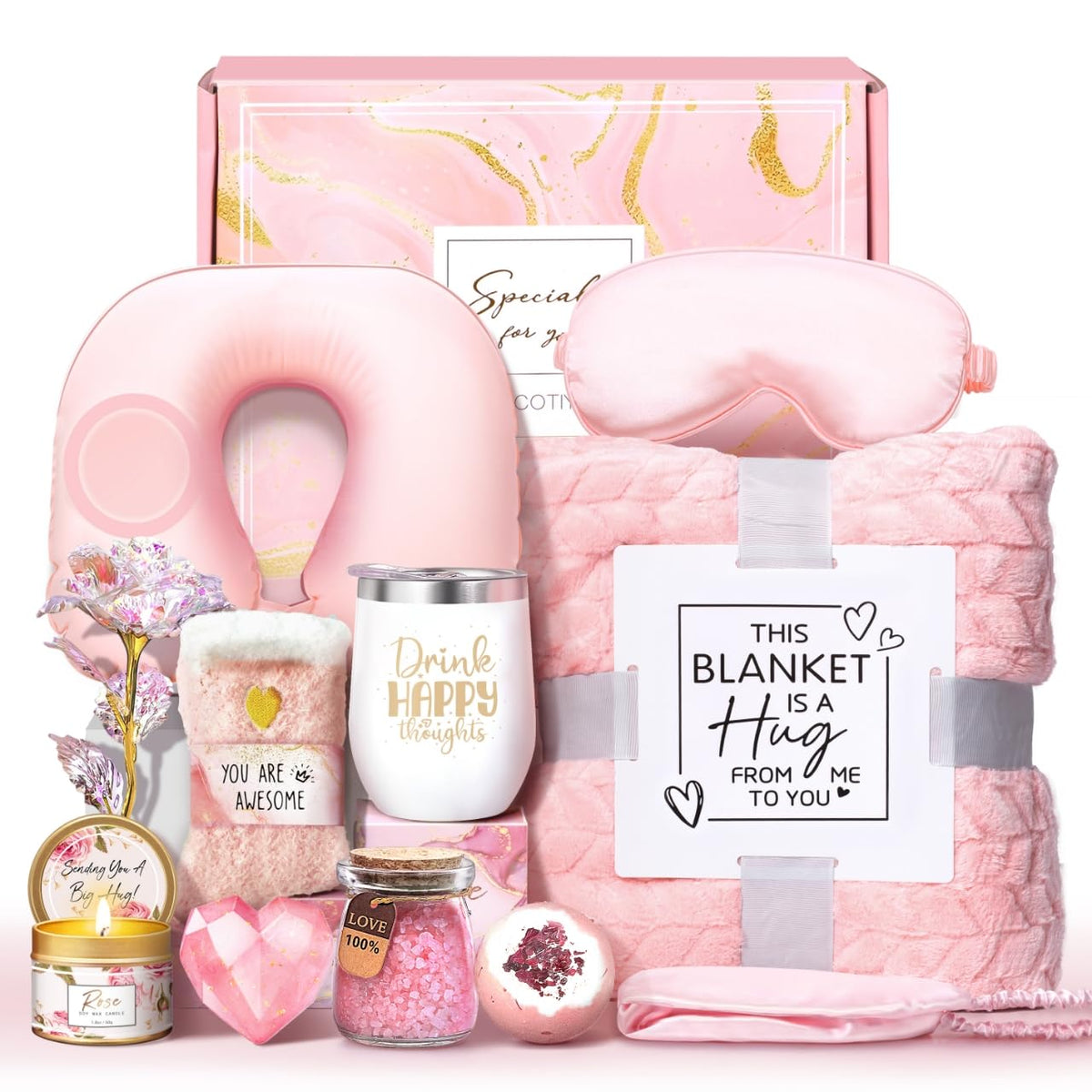 Spa Gifts Basket with Flannel Blanket and Traveling Pillow C879