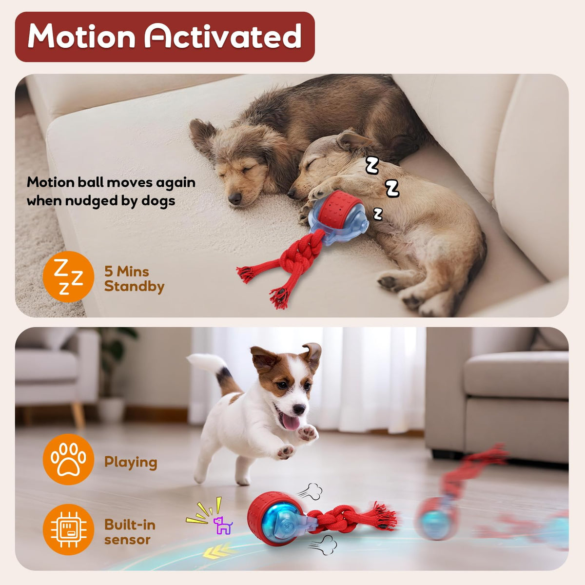 Interactive Rolling Dog Toys with Rope K138