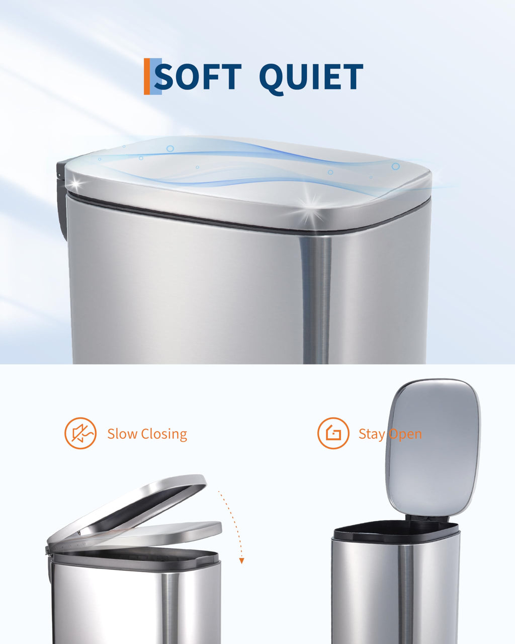50L Stainless Steel Step Trash Can with Lid C367011