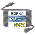 100ft Indoor Outdoor Extension Cord 12/3 SJTW Heavy Duty 15Amp 1875W Gray I853