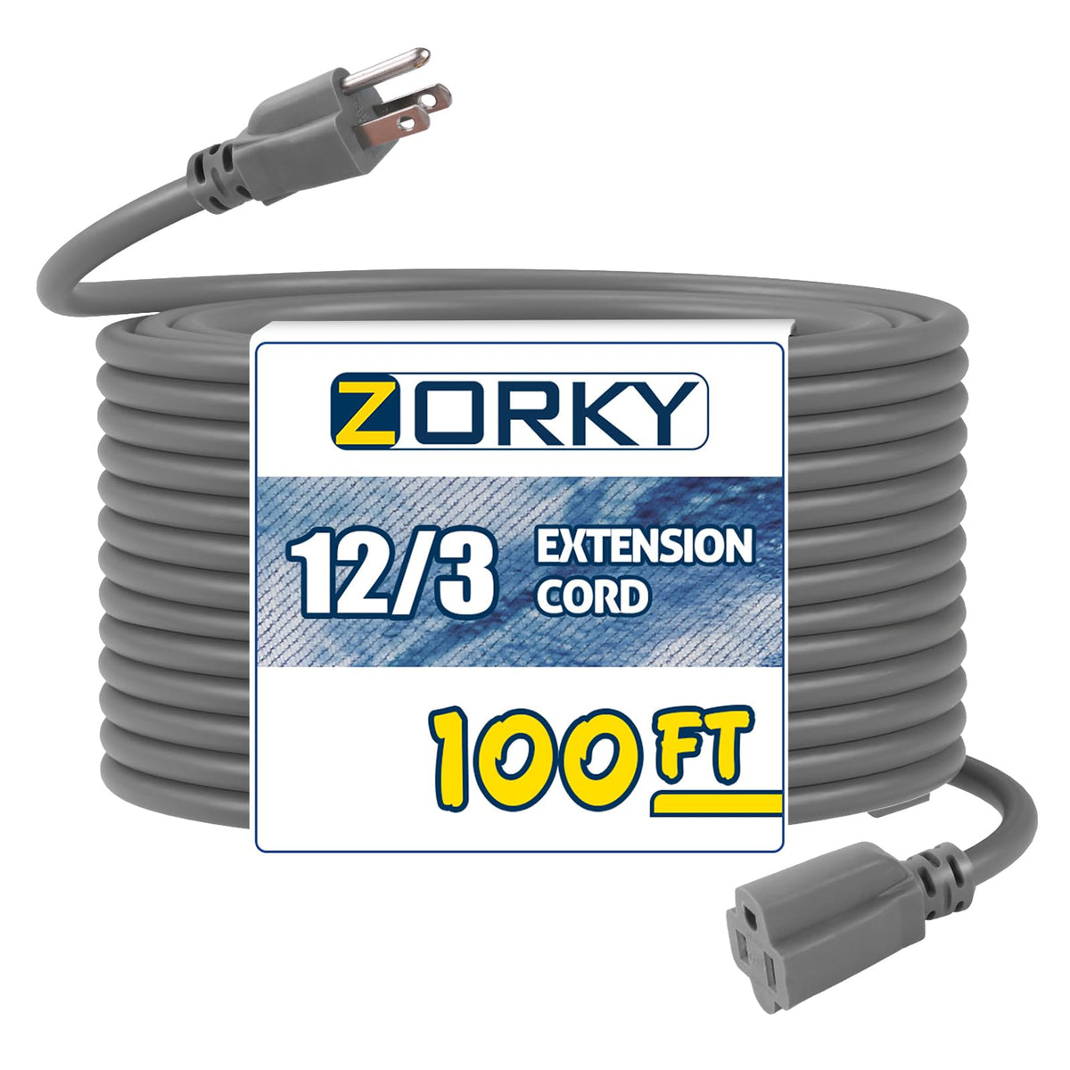 100ft Indoor Outdoor Extension Cord 12/3 SJTW Heavy Duty 15Amp 1875W Gray I853