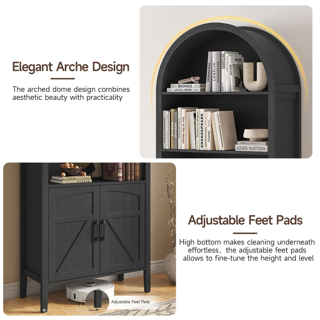 Black 5-Tier Arched Bookshelf with Door S231147