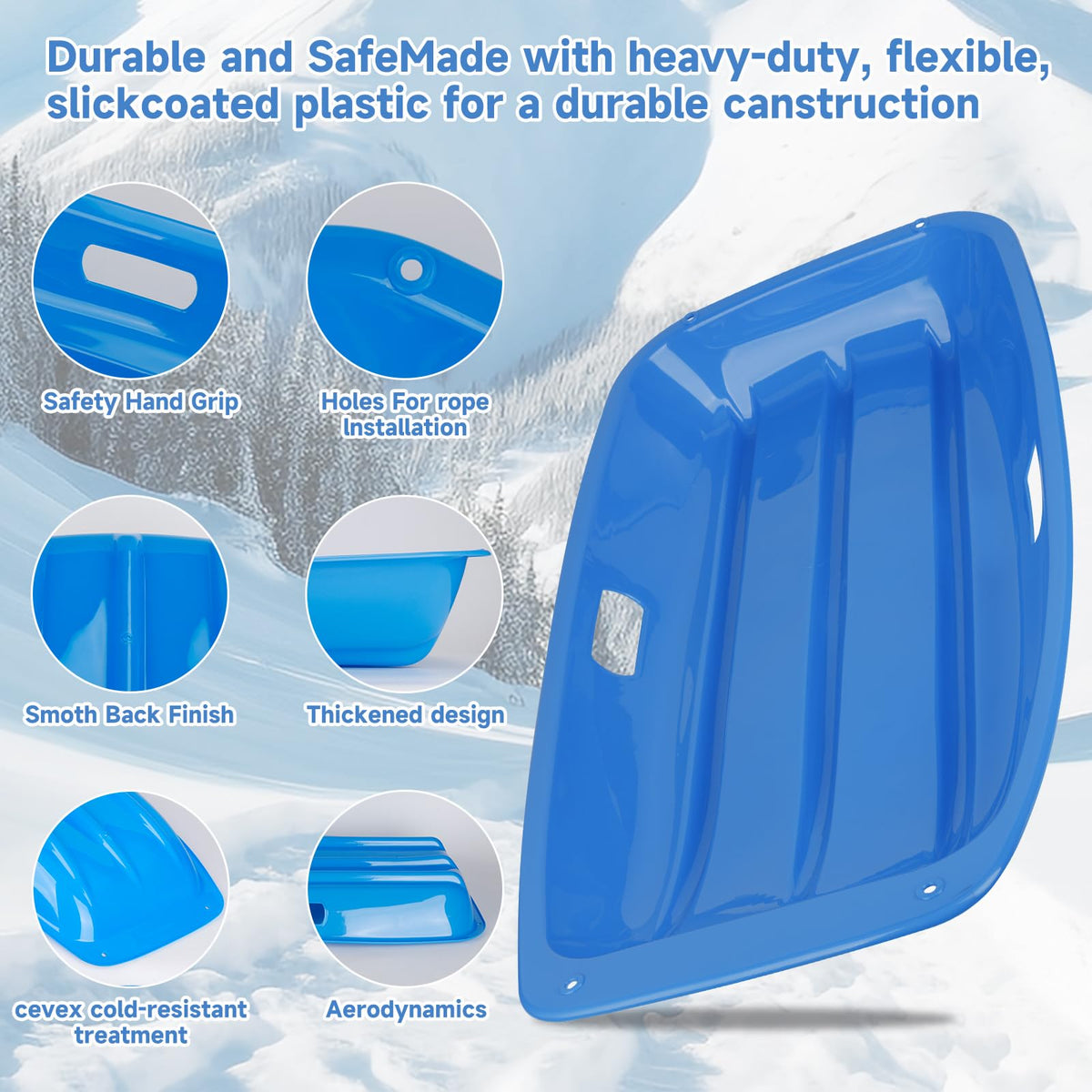 35 inch Plastic Snow Sled with Leash A674