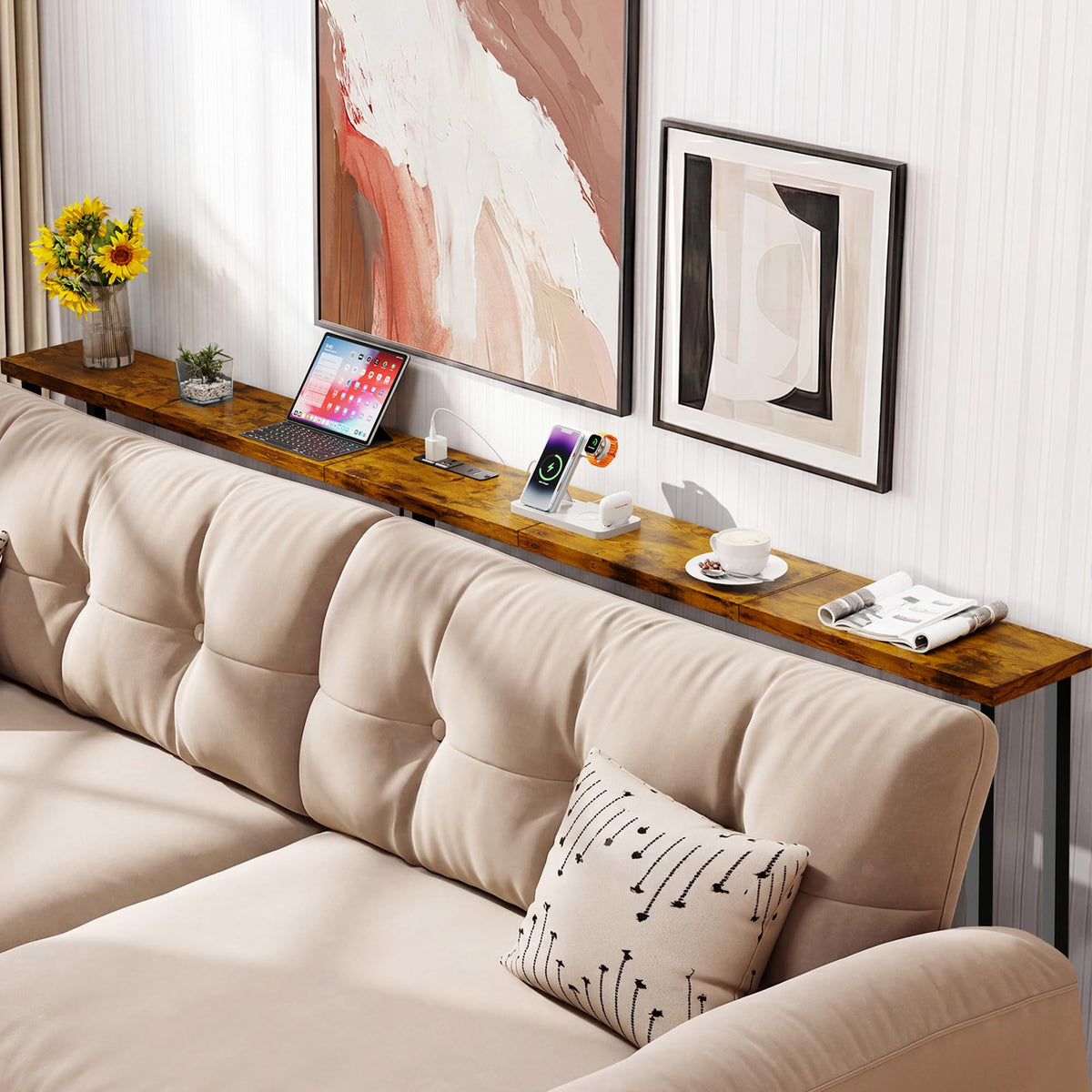 78" Sofa Table with Built-in Power Strip Metal Frame M350