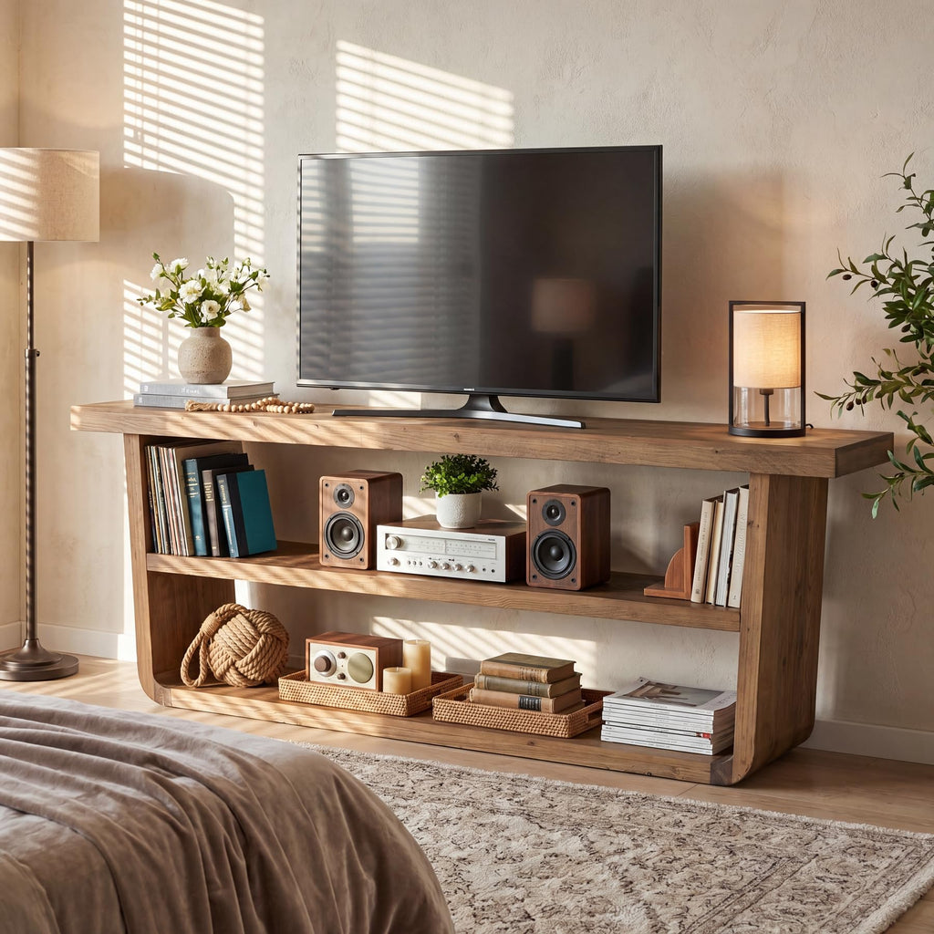 63" Solid Wood 3-Tier TV Stand I2224