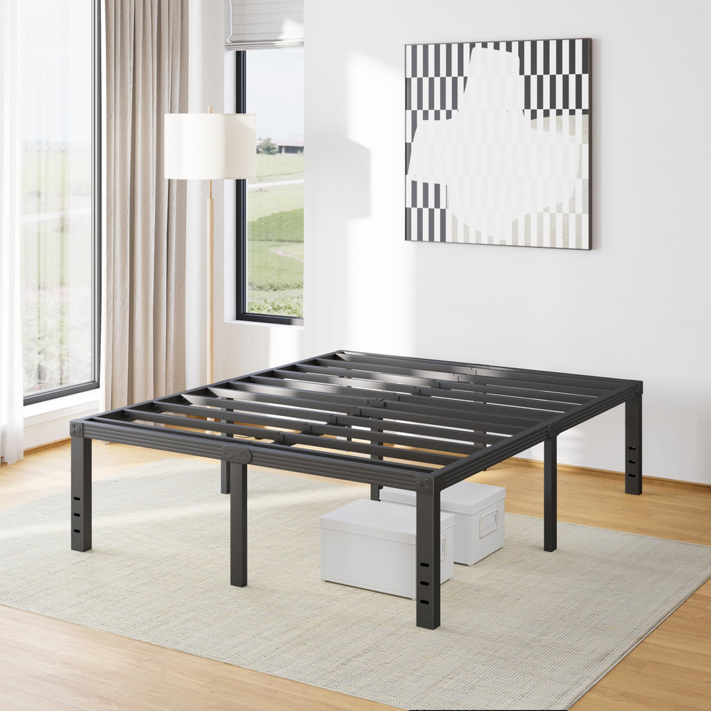 18 Inch High Metal Full Size Platform Bed Frame, Black X658399