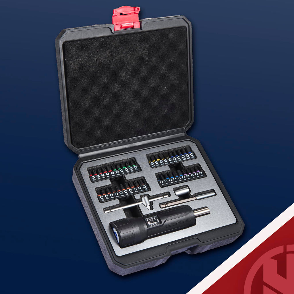 Torque Screwdriver Wrench Set 10-70 Inch Pounds with T-bar Handle, 40 Hex Bits, 1/4" Socket, Black G5608