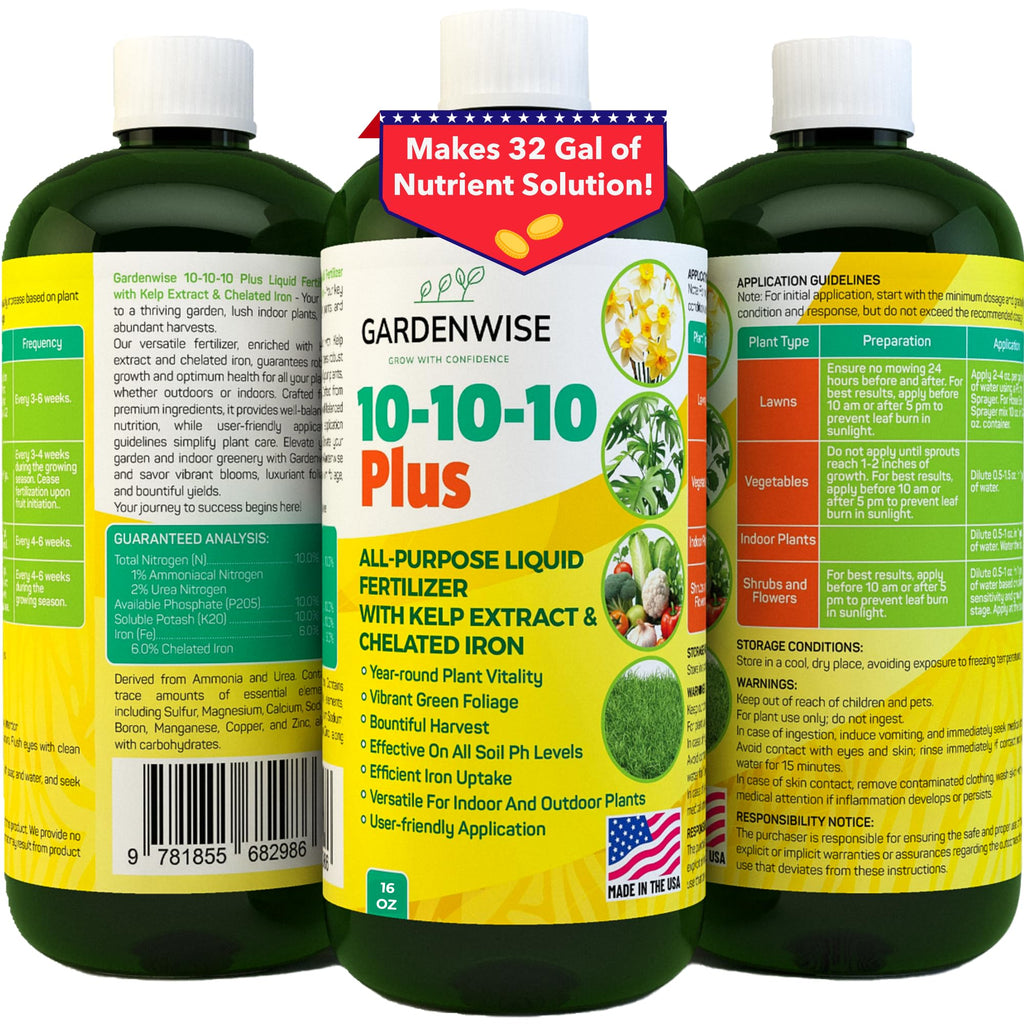10-10-10 All Purpose Liquid Fertilizer with Seaweed Kelp & Iron 16 oz V588