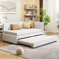 Beige Linen Twin Size Upholstered Daybed with Trundle U389707