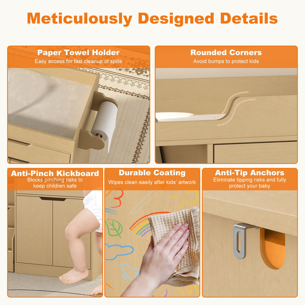Oak Baby Changing Table with Drawers and Stairs V290144
