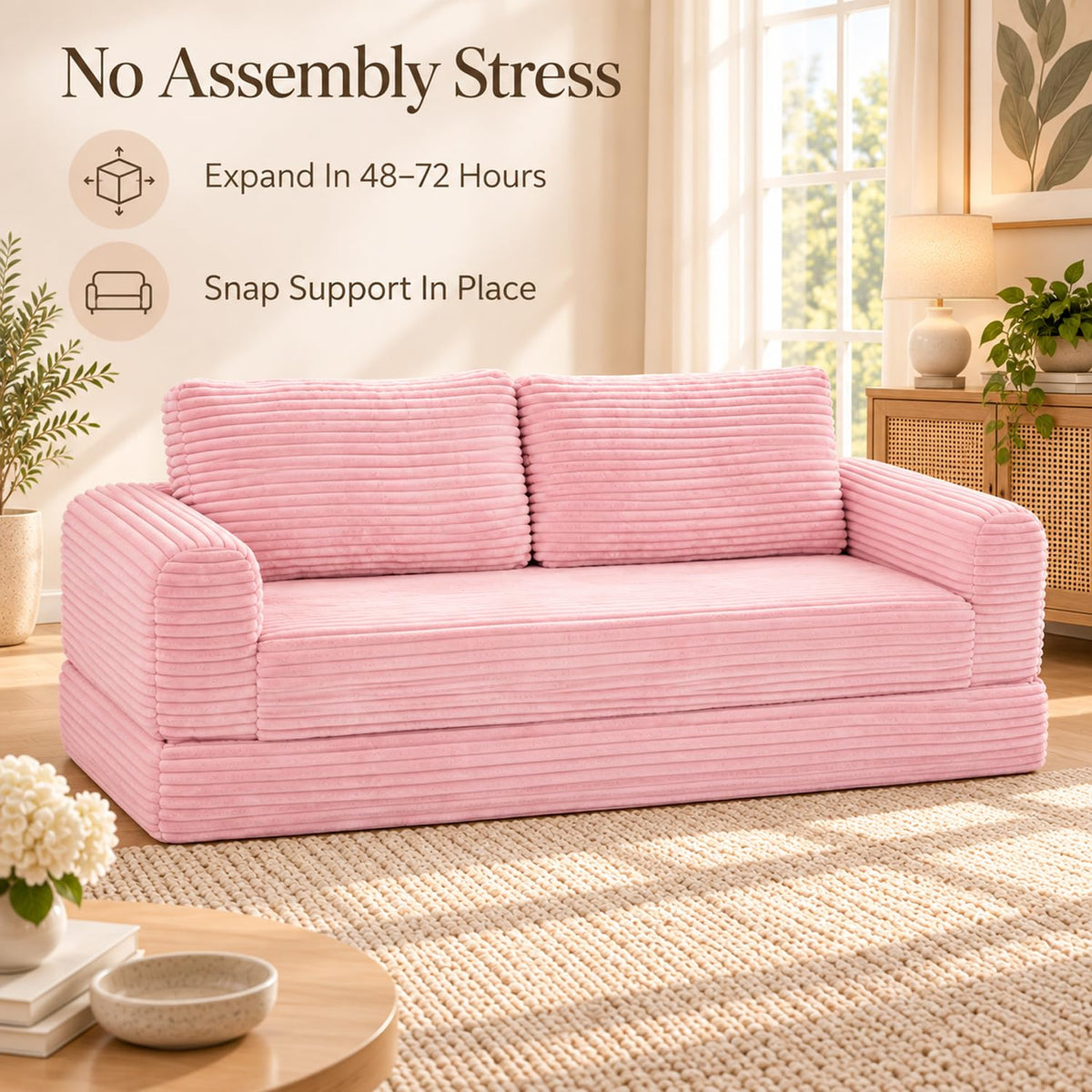 Pink Convertible Sofa Bed Z936