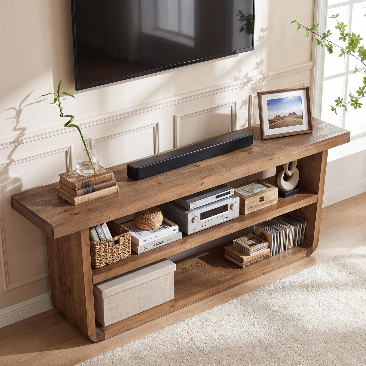 63" Solid Wood 3-Tier TV Stand I2224