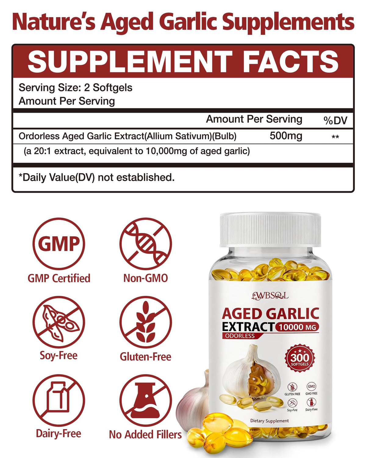 Aged Garlic Extract 10,000 mg 300 Softgels G5222