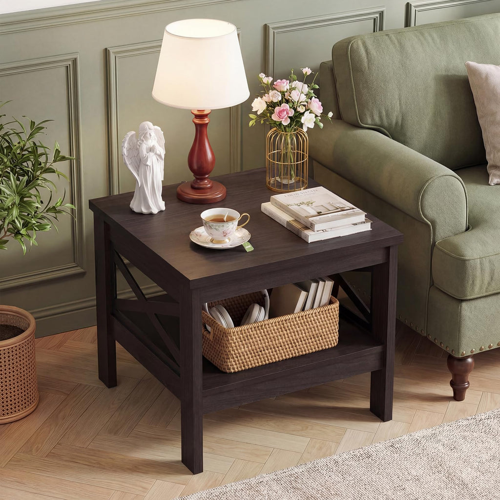 2-Tier Square End Table Set of 2 with Storage Shelf G3556