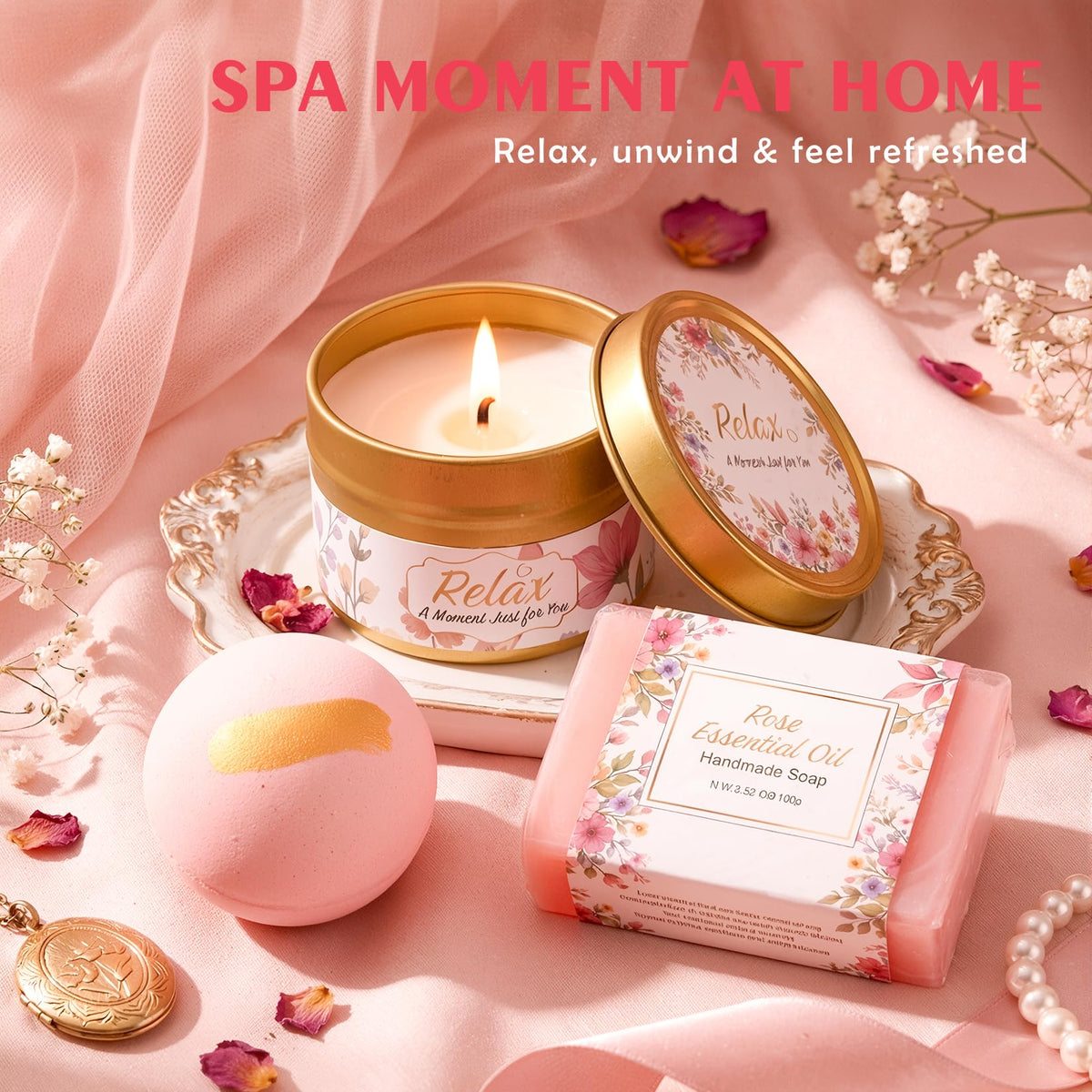 Spa Gift Basket with Blanket Candle Bath Bomb S991