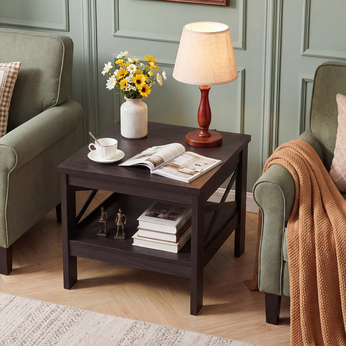 2-Tier Square End Table Set of 2 with Storage Shelf G3556