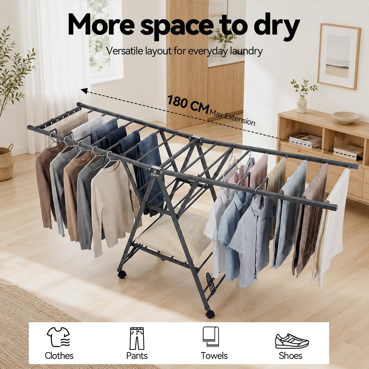Foldable Metal Clothes Drying Rack with Wheels N161136