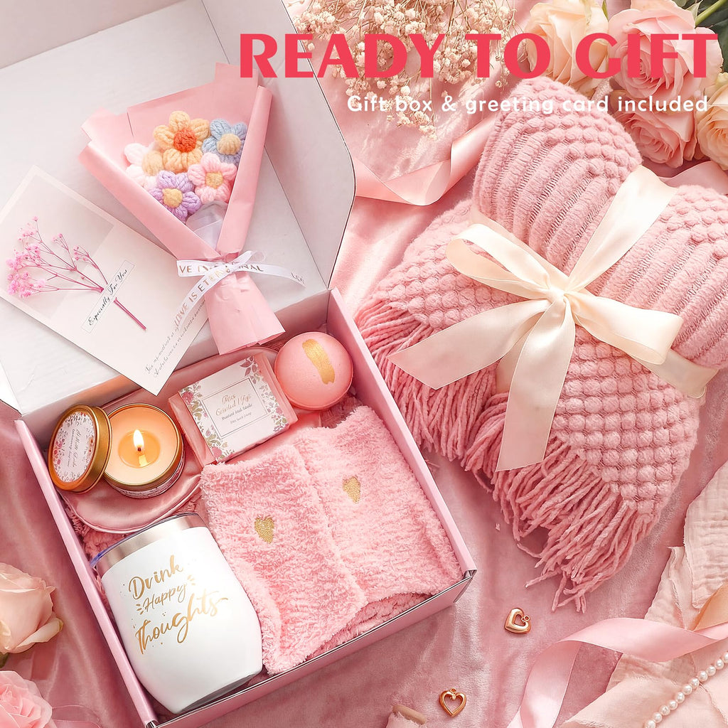 Spa Gift Basket with Blanket Candle Bath Bomb S991