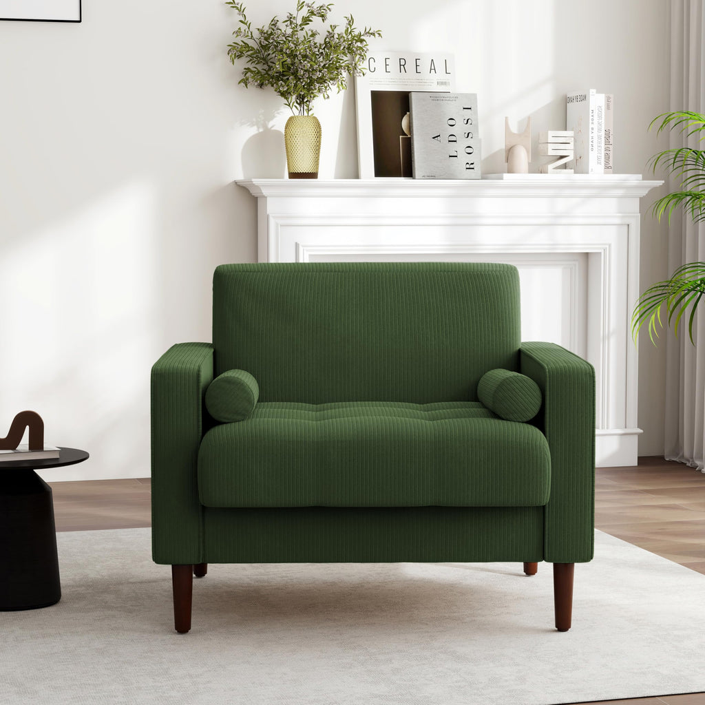 Set of 2 Green Corduroy Upholstered Accent Chairs H582