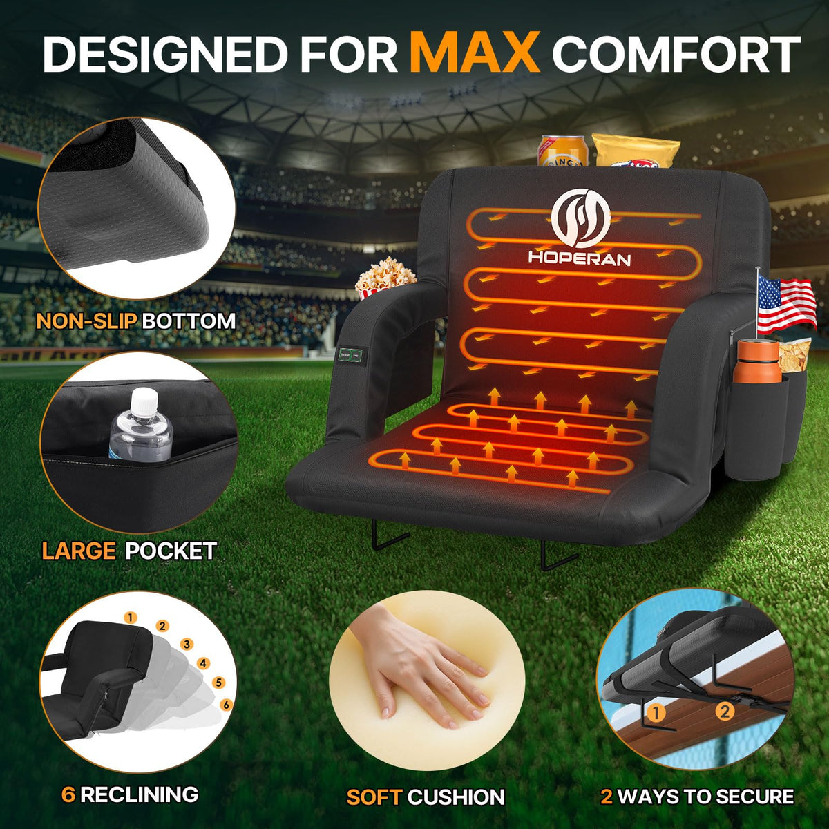 Heated Stadium Seats with Back Support T37555