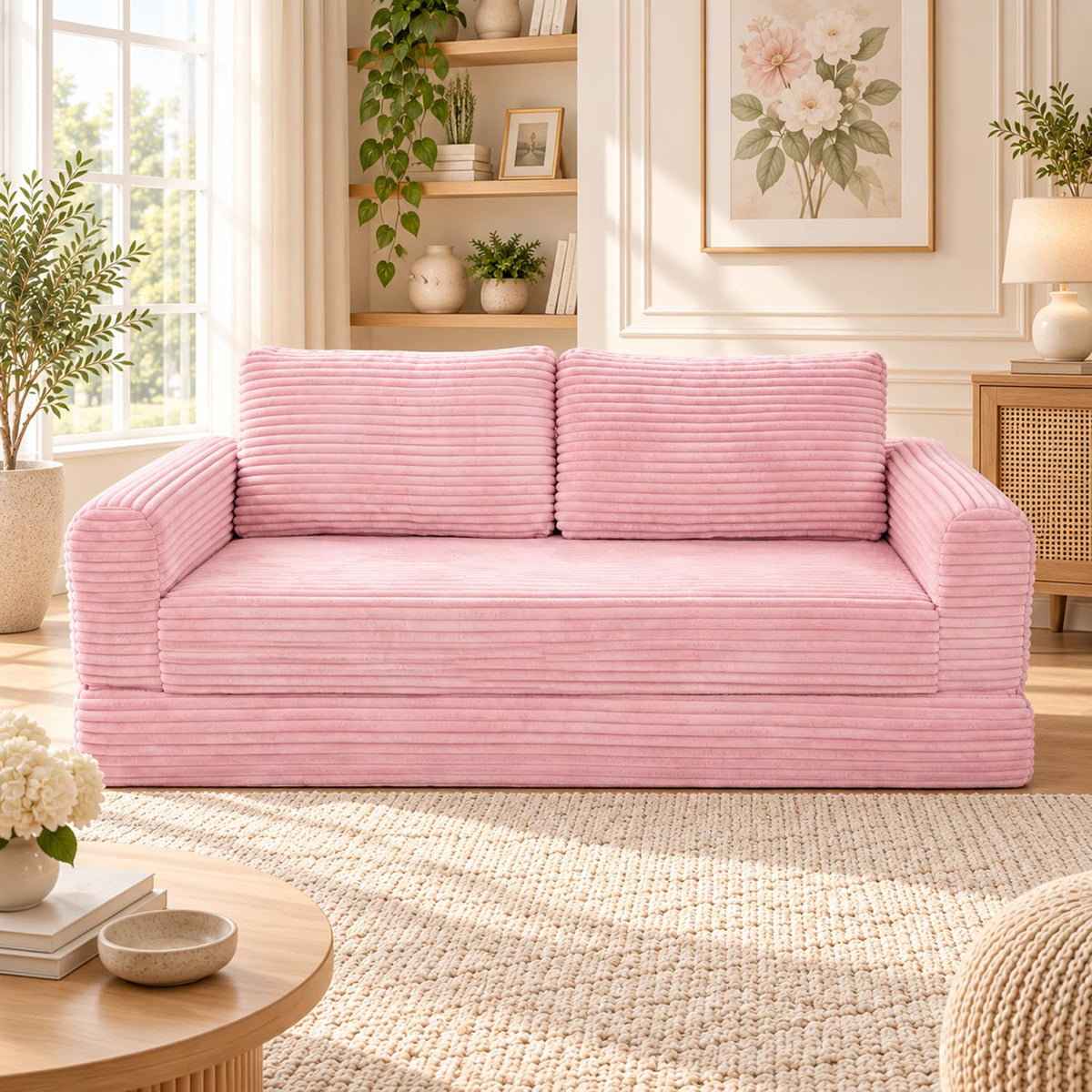 Pink Convertible Sofa Bed Z936