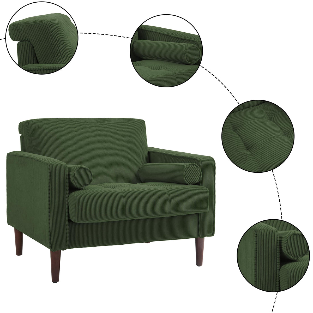 Set of 2 Green Corduroy Upholstered Accent Chairs H582