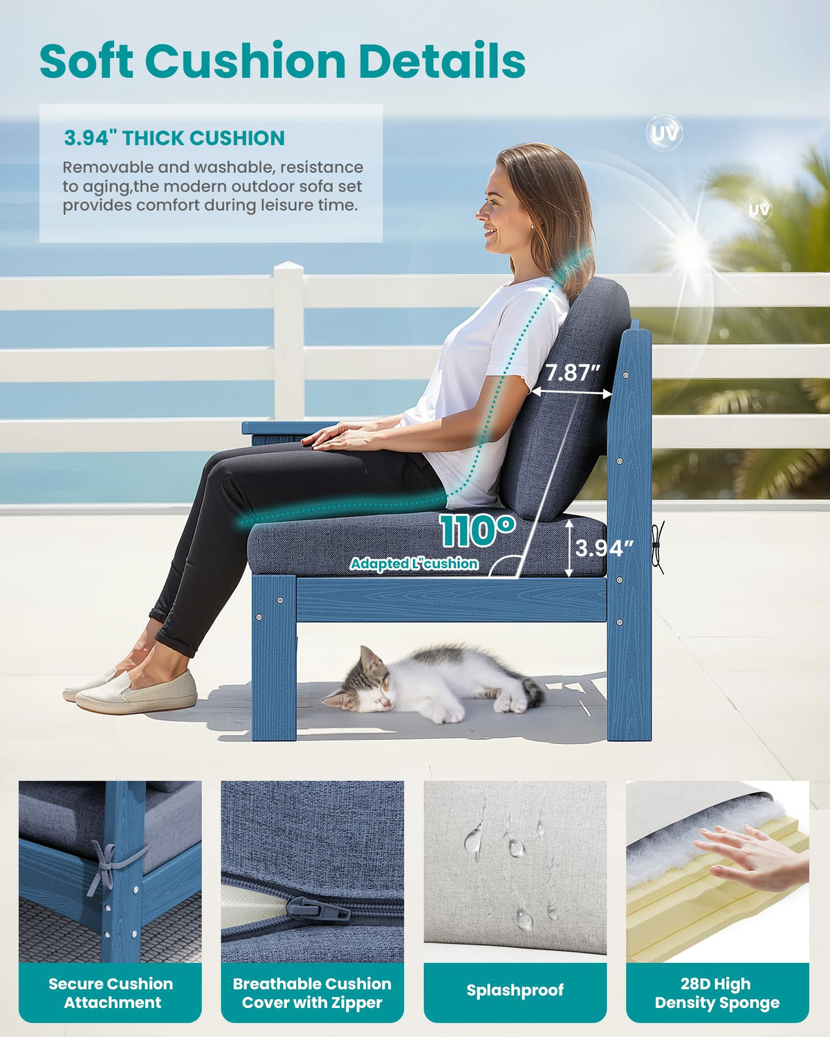 9 Pieces Blue Outdoor Sectional Sofa Set V27039