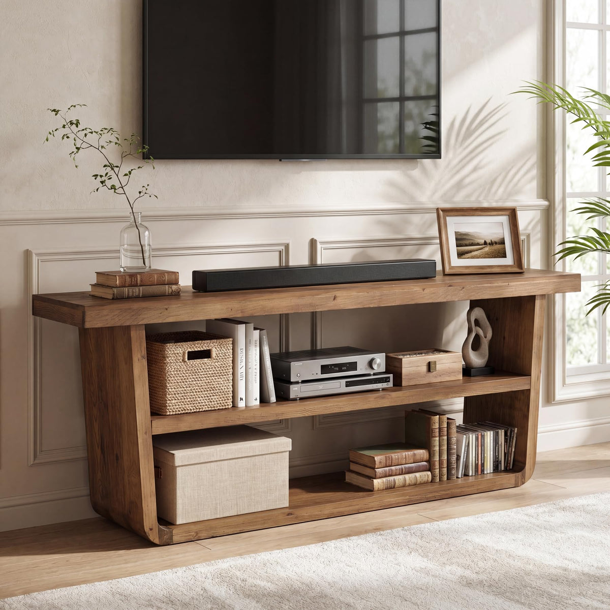 63" Solid Wood 3-Tier TV Stand I2224
