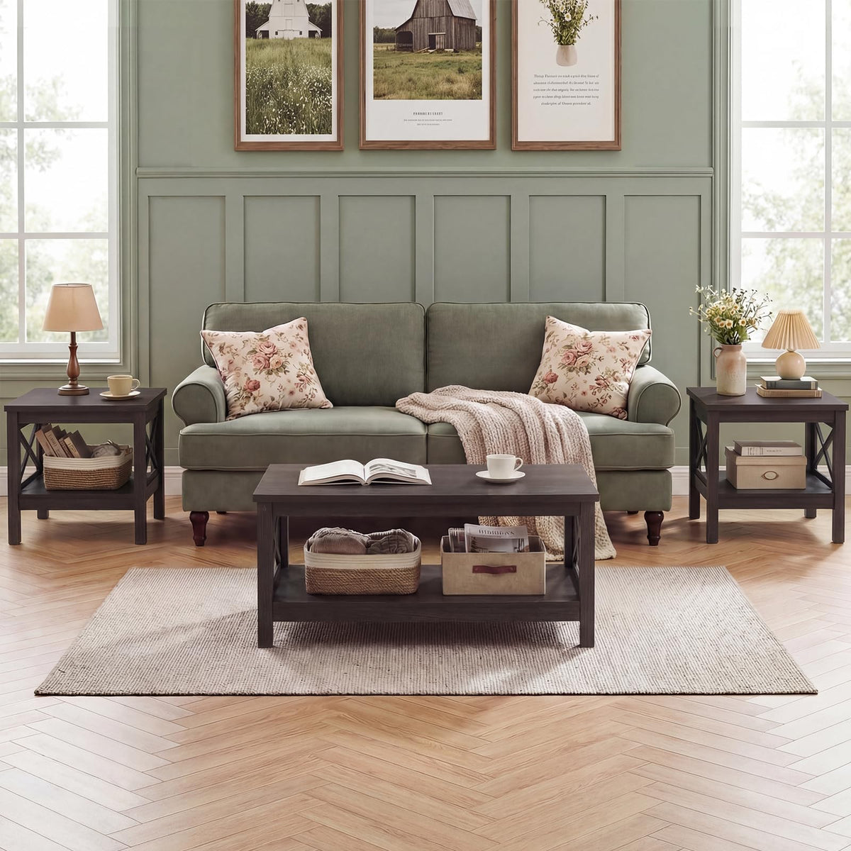 2-Tier Square End Table Set of 2 with Storage Shelf G3556