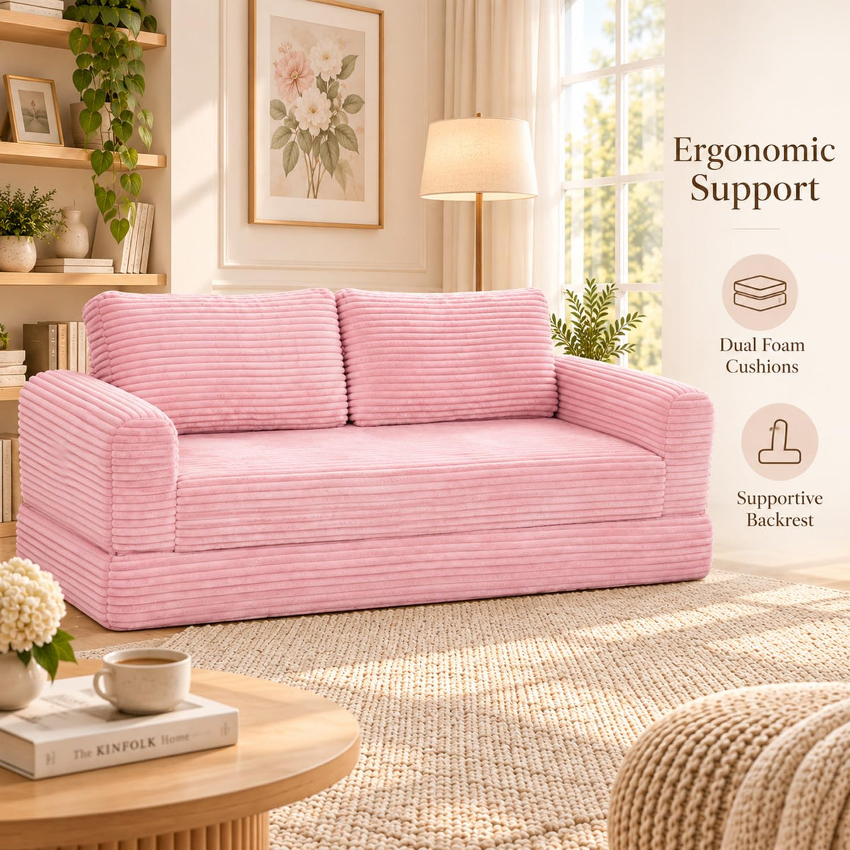 Pink Convertible Sofa Bed Z936