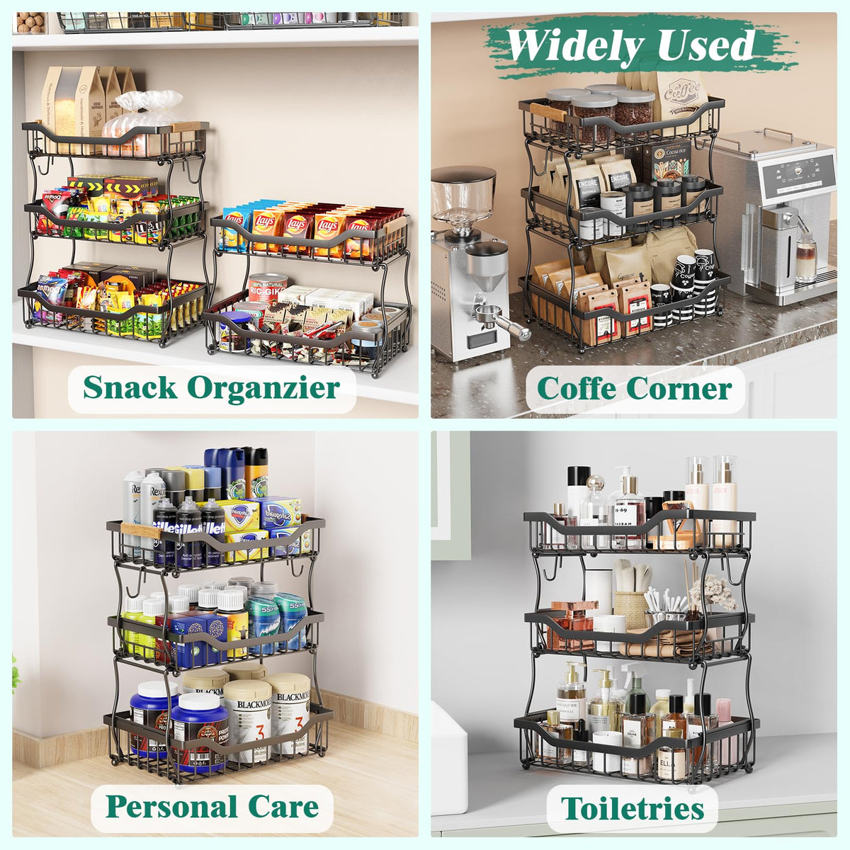 3 Tier Black Metal Wire Fruit Basket N300115