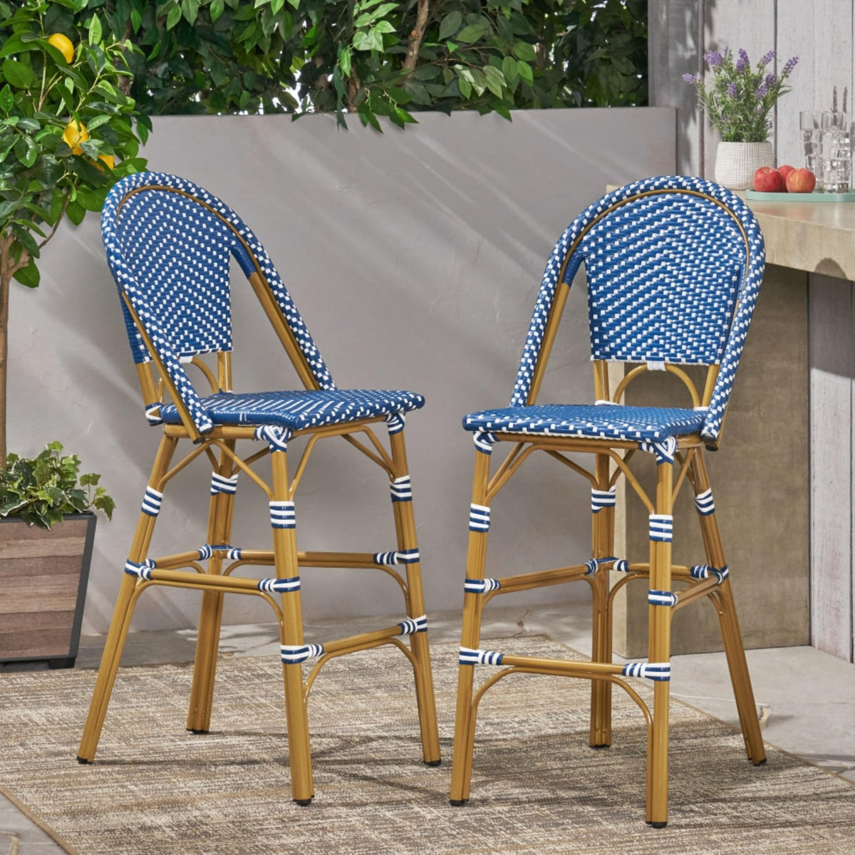 Set of 2 PE Rattan Weave Bar Stools W441