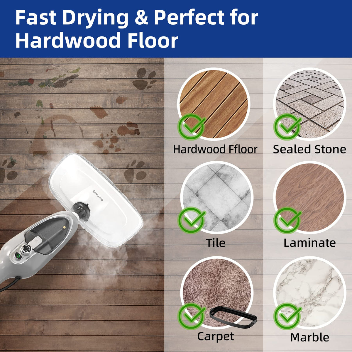 10-in-1 Handheld Steam Mop with 11 Accessories Y763