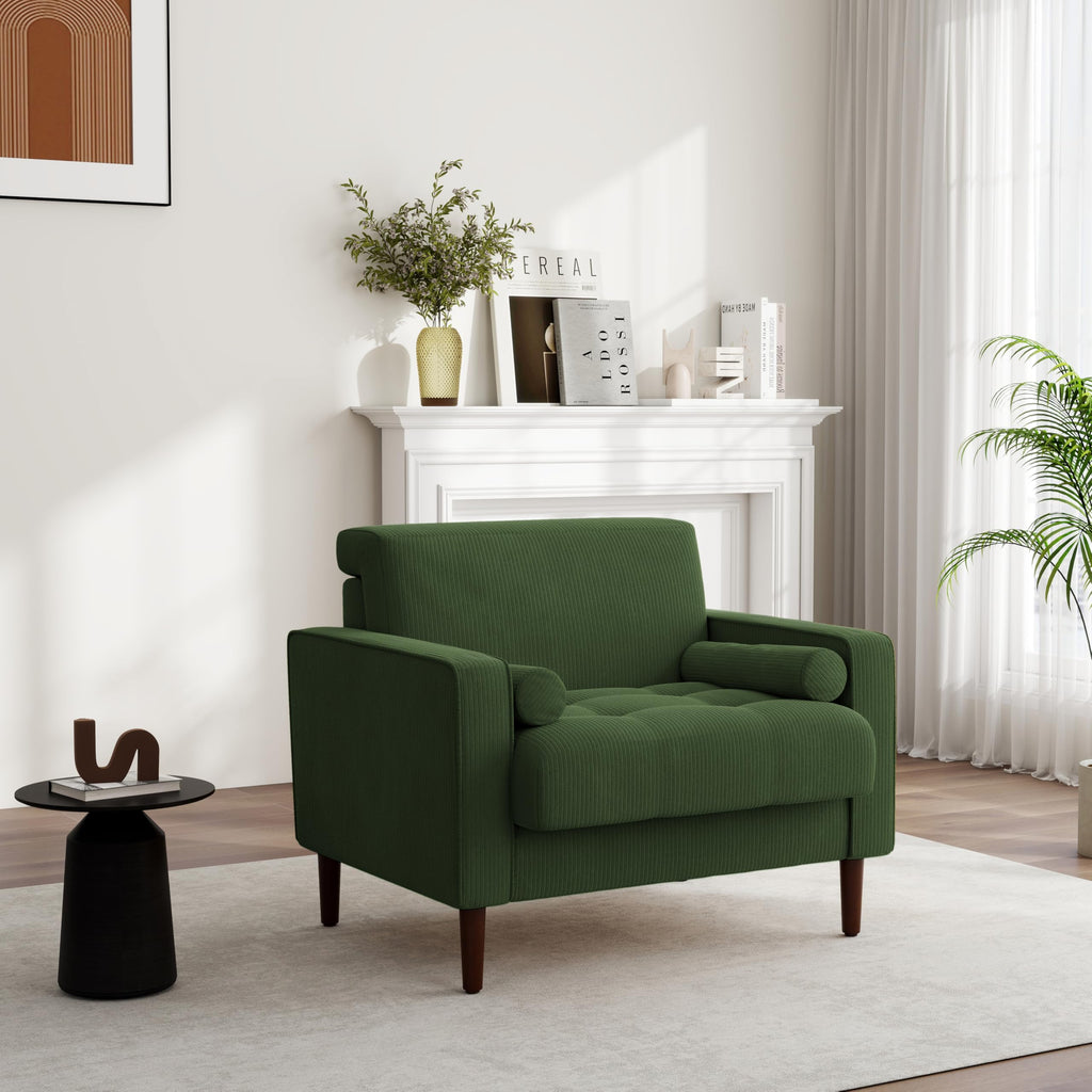 Set of 2 Green Corduroy Upholstered Accent Chairs H582