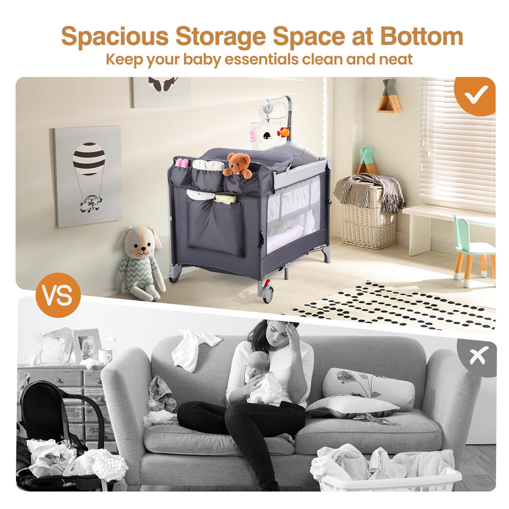 5-in-1 Portable Baby Bassinet with Changing Table and Carry Bag F244705