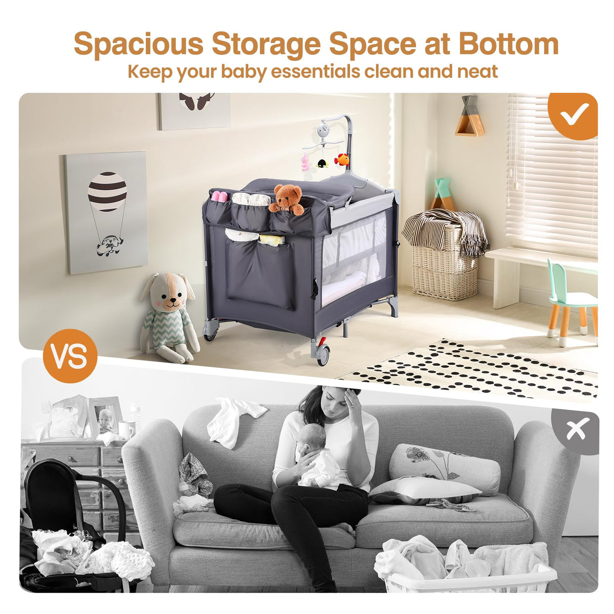 5-in-1 Portable Baby Bassinet with Changing Table and Carry Bag F244705