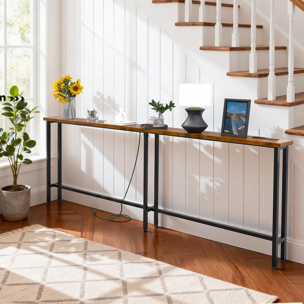 78" Sofa Table with Built-in Power Strip Metal Frame M350