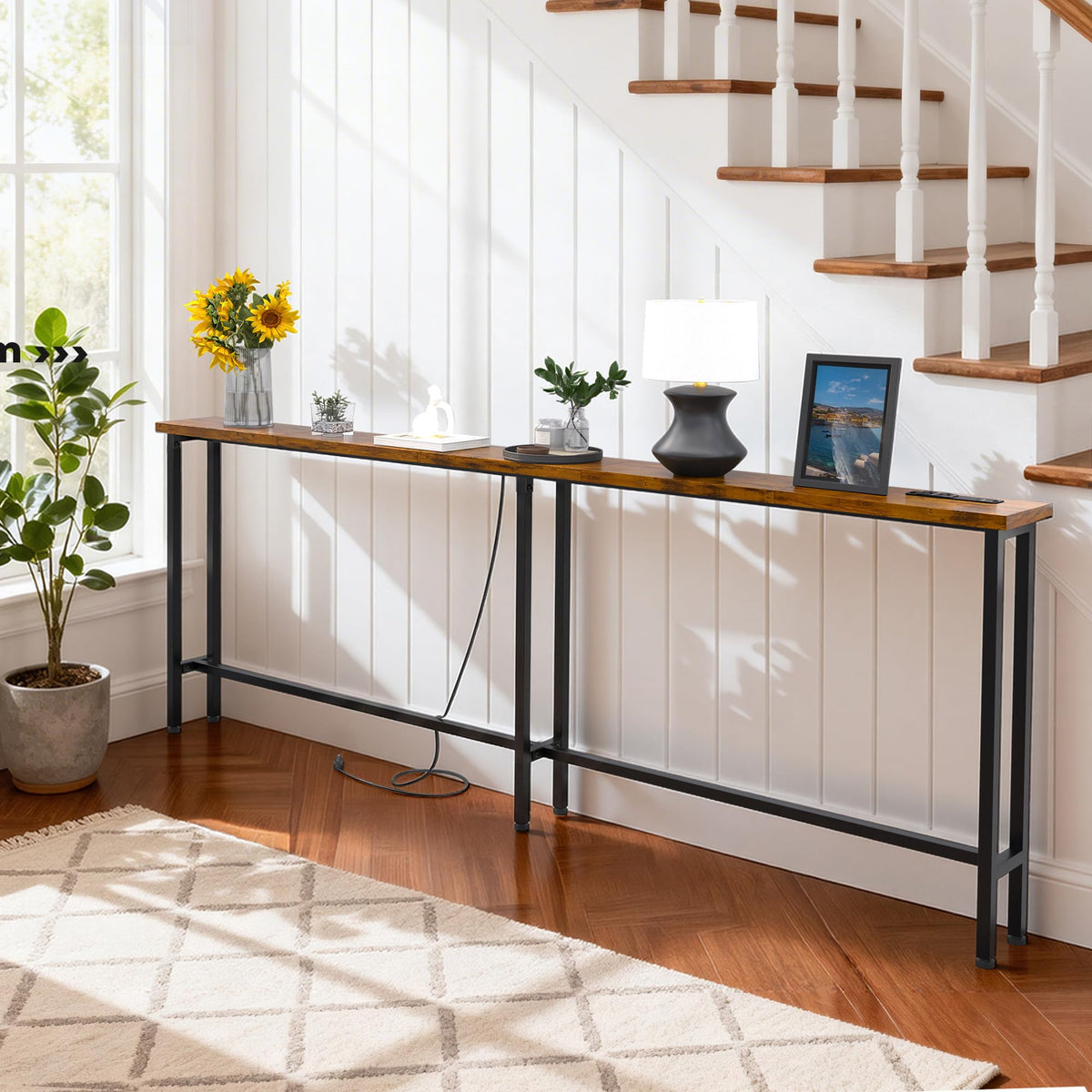 78" Sofa Table with Built-in Power Strip Metal Frame M350