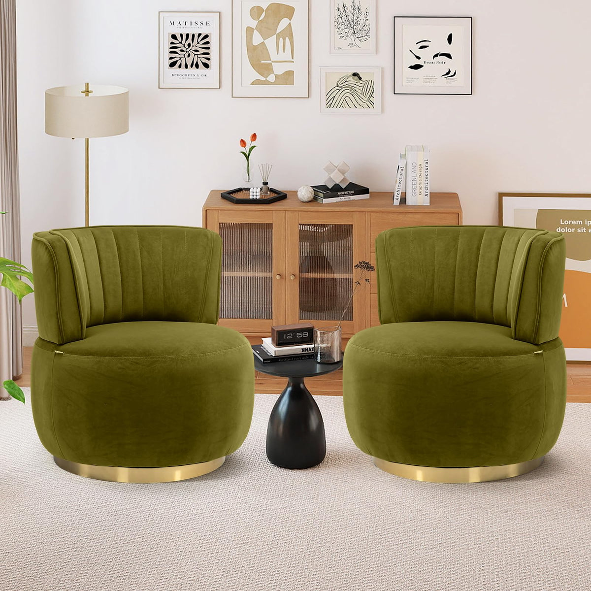 Velvet Swivel Barrel Chairs Set of 2 X91166