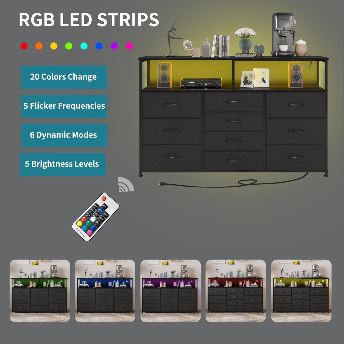 55" W 10 Drawers Dresser with LED J640215