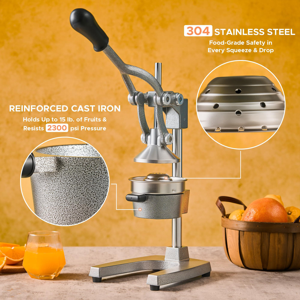Cast Iron Manual Citrus Juicer with Strainer B863575