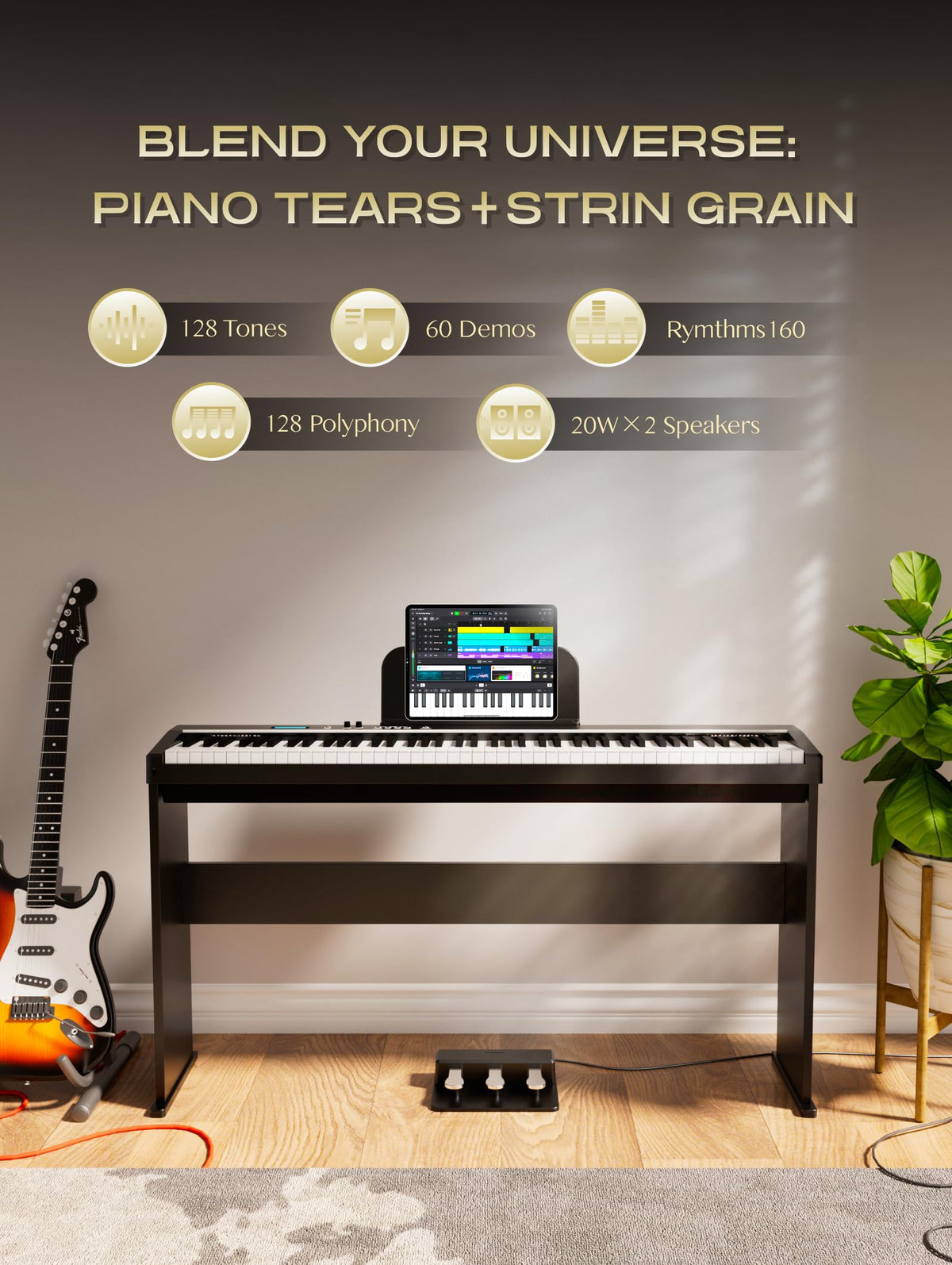 88-Key Weighted Action Digital Piano with Wooden Stand K884394