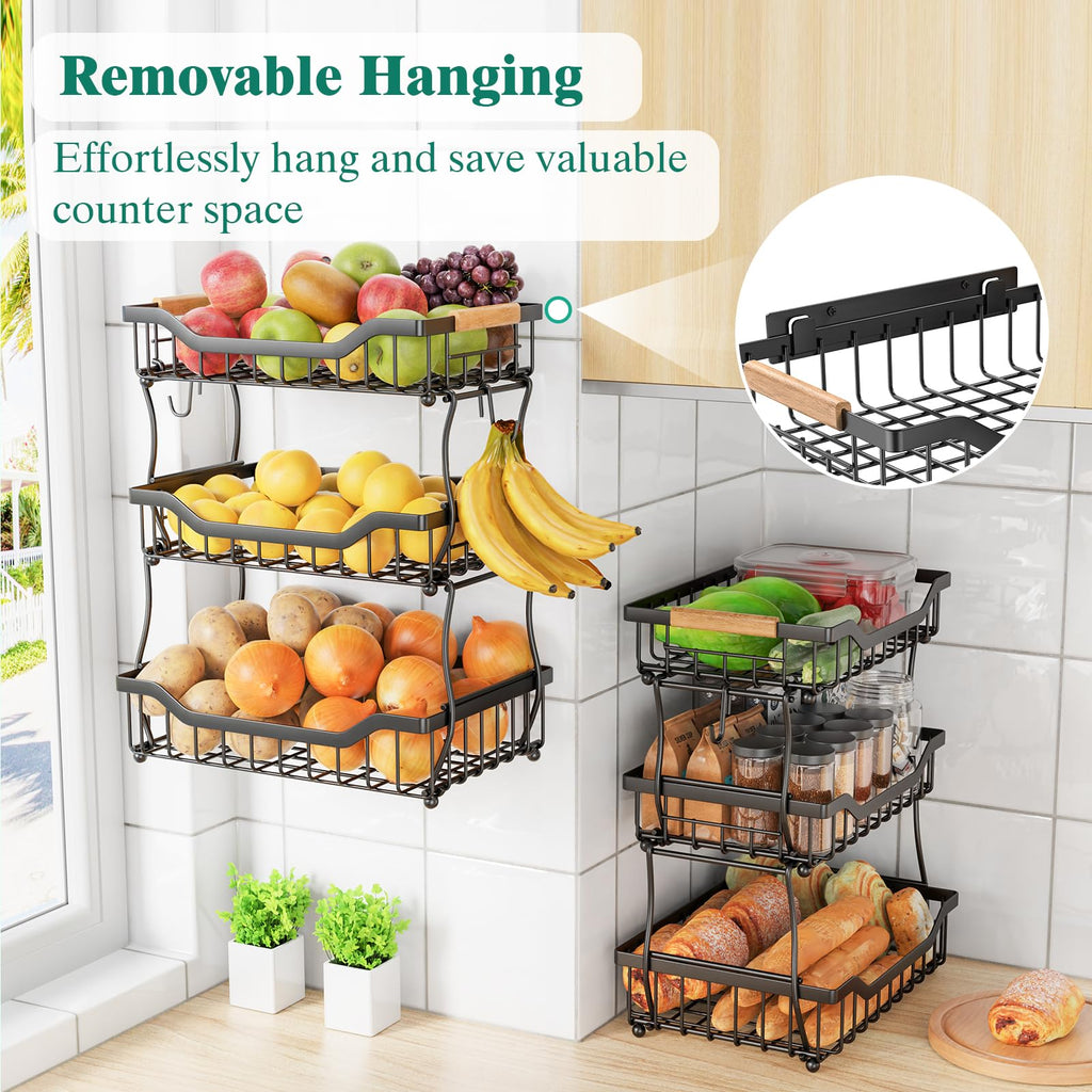 3 Tier Black Metal Wire Fruit Basket N300115