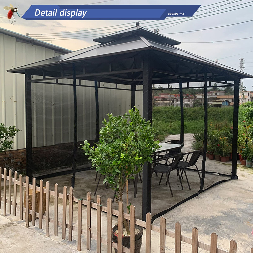 10x12 Gazebo Replacement Mosquito Netting 4-Panel Sidewall Screen with Zipper Black Y782