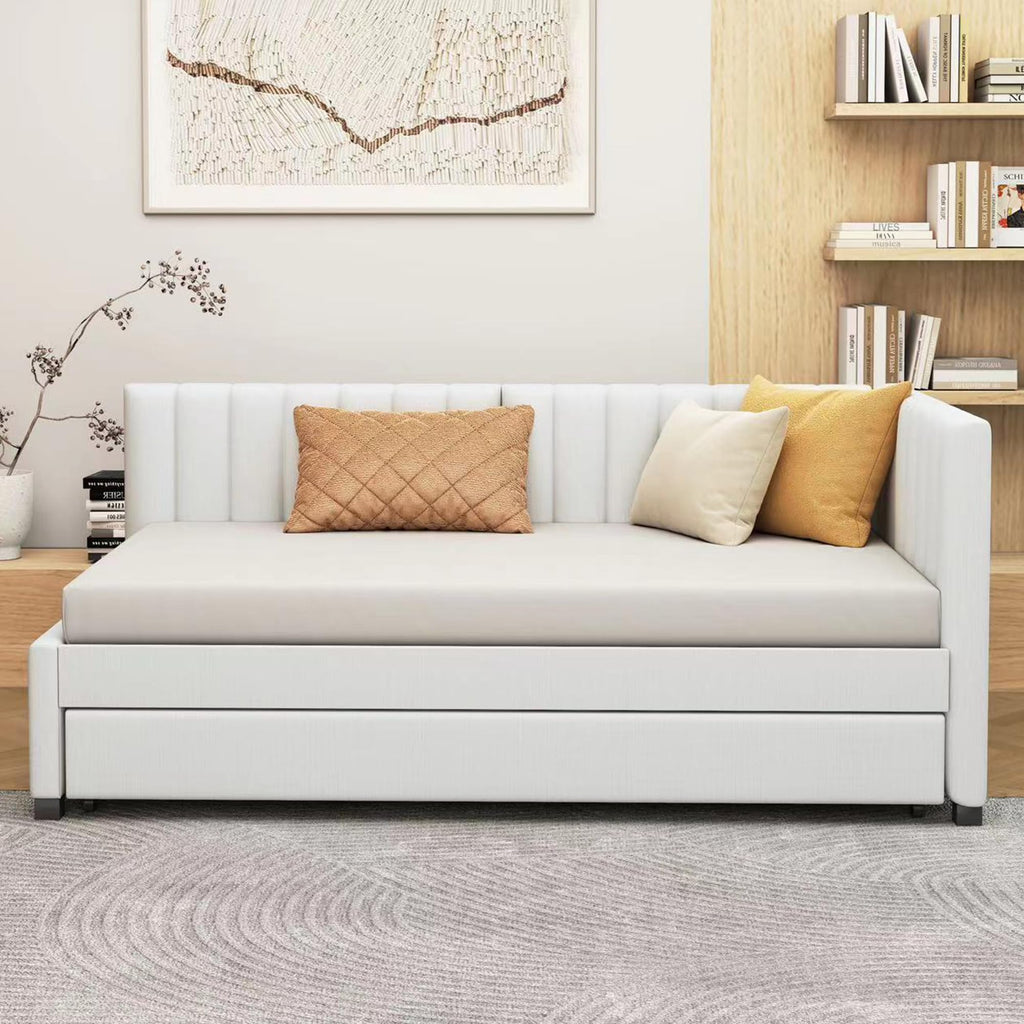 Beige Linen Twin Size Upholstered Daybed with Trundle U389707