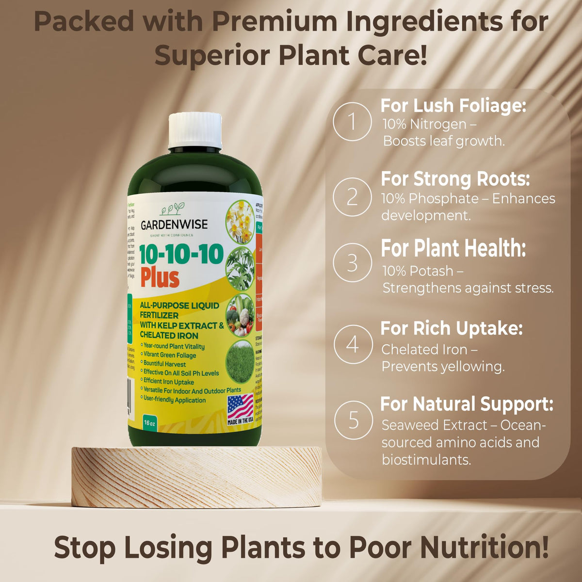 10-10-10 All Purpose Liquid Fertilizer with Seaweed Kelp & Iron 16 oz V588