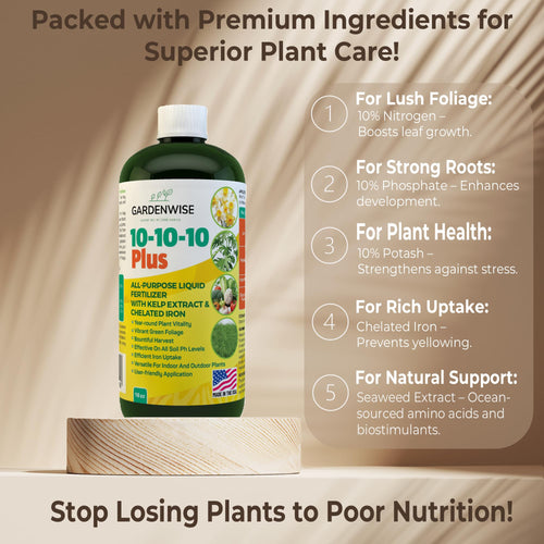 10-10-10 All Purpose Liquid Fertilizer with Seaweed Kelp & Iron 16 oz V588