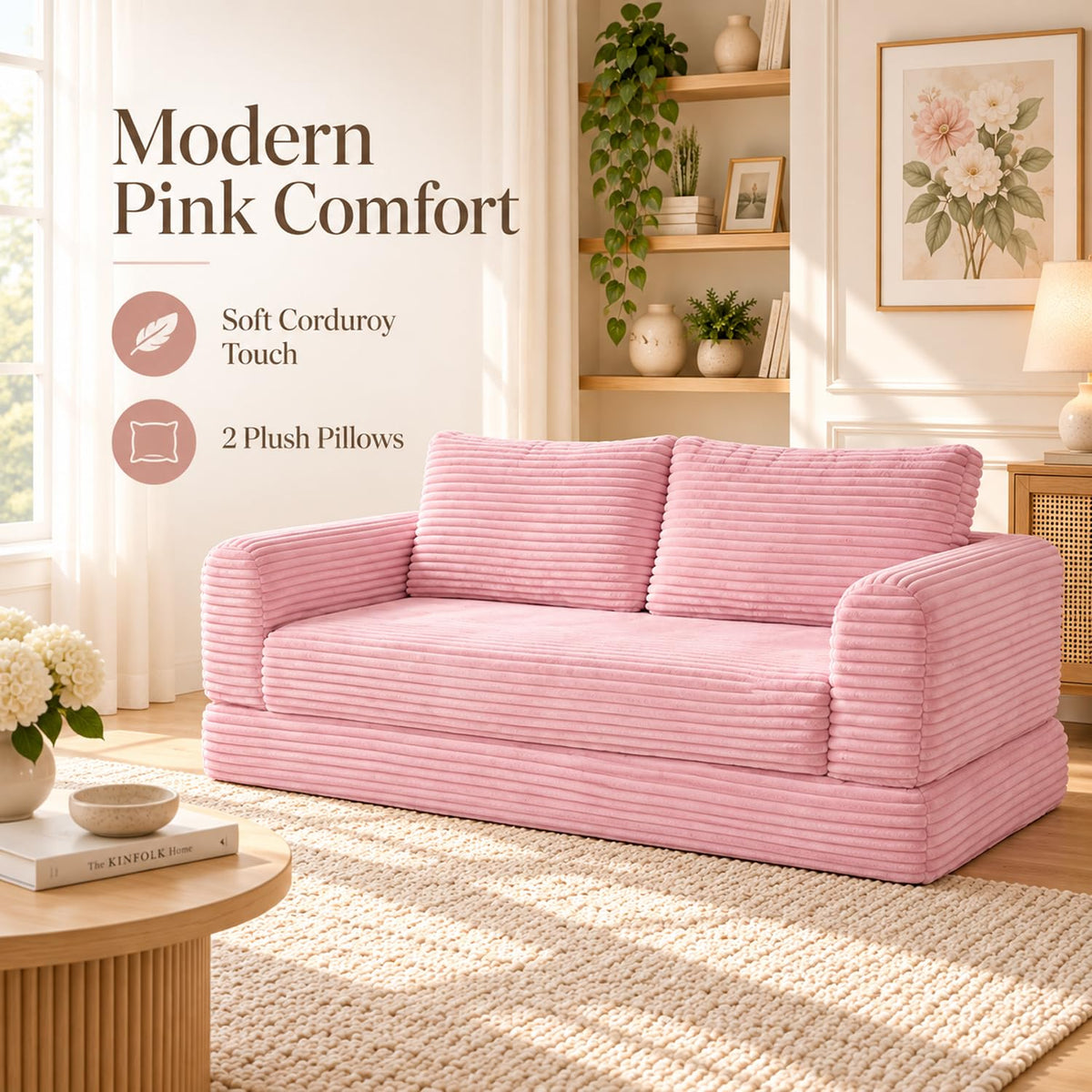 Pink Convertible Sofa Bed Z936