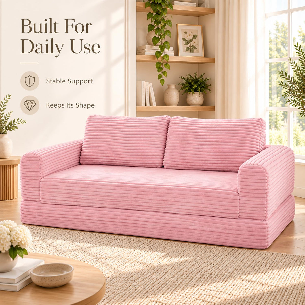 Pink Convertible Sofa Bed Z936