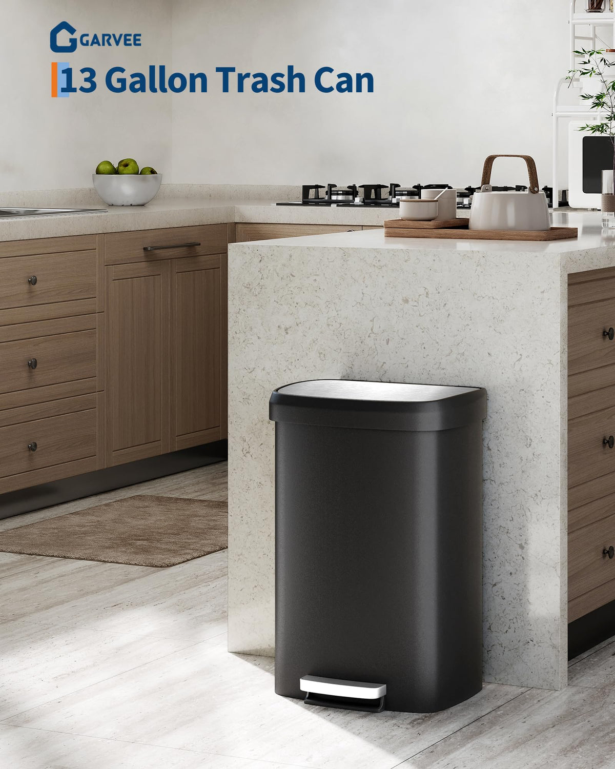 13 gal / 50 L Plastic Trash Can with Lid T733250